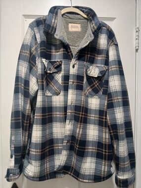 Boston Traders Navy, White & Tan Plaid Sherpa-Lined Shirt Jacket